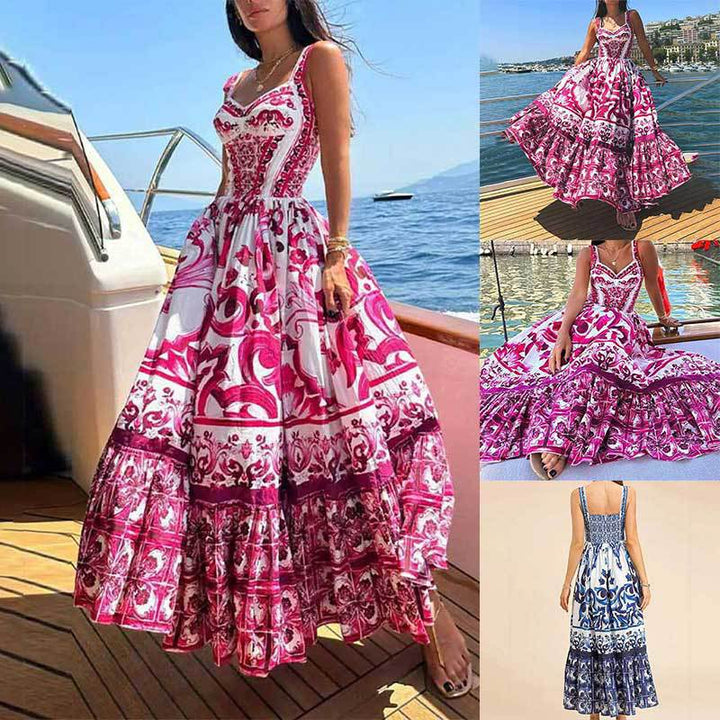 Damen Maxikleid mit elegantem A-Linien-Schnitt und floralen Musterdetails Drune