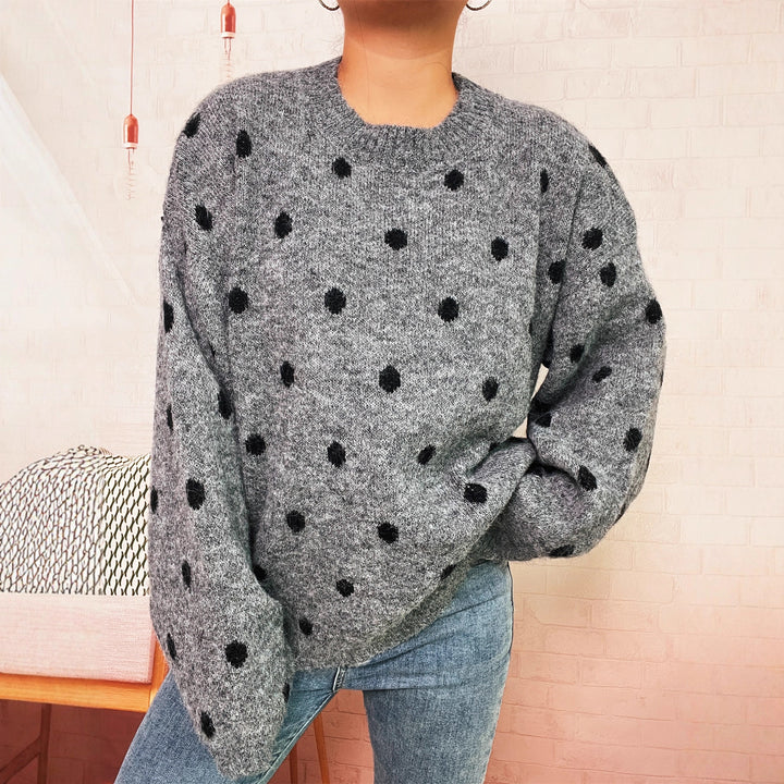 Damen gemütlicher Strickpullover mit punktuellem Design Drune