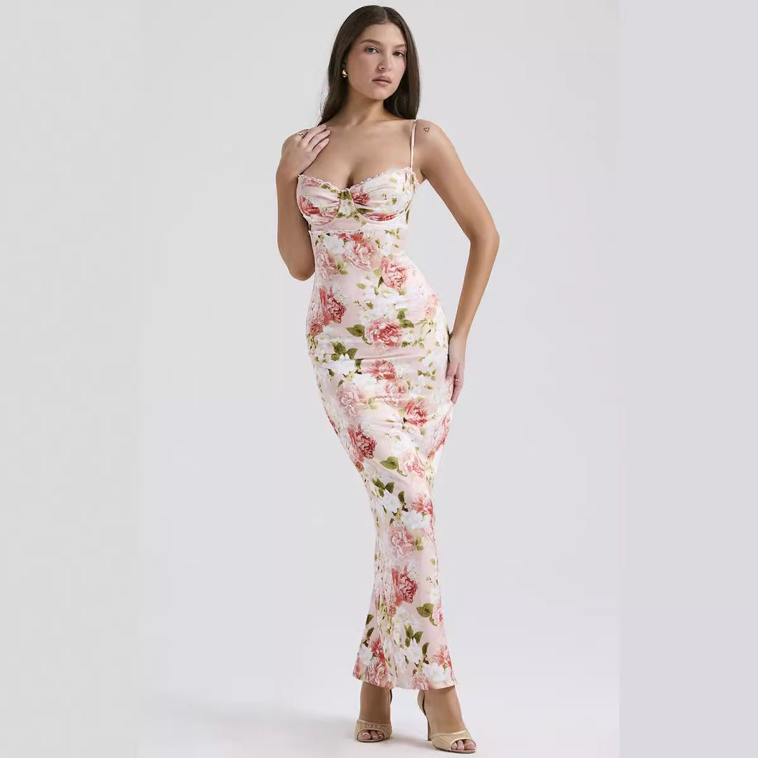 Damen Blumenkleid mit tailliertem Oberteil und schwingendem Saum Drune