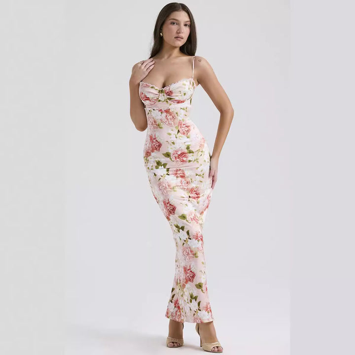 Damen Blumenkleid mit tailliertem Oberteil und schwingendem Saum Drune
