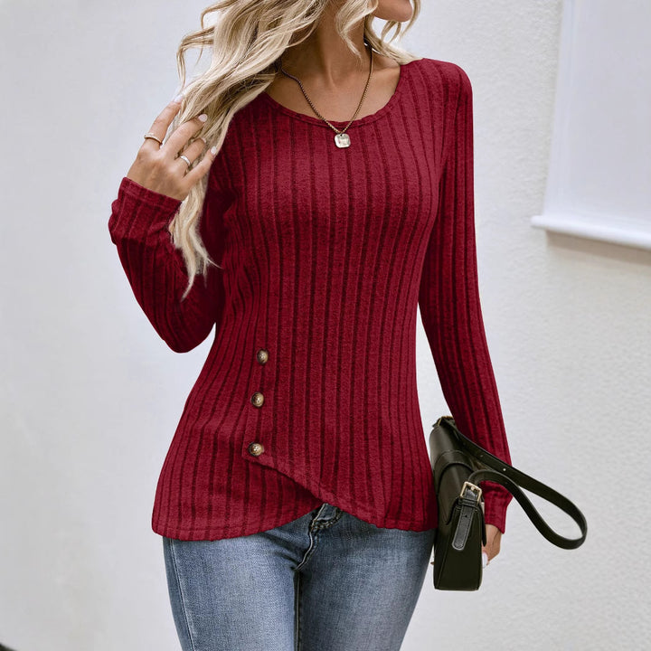 Damen lässiger asymmetrischer Pullover mit Knopfdetails Drune