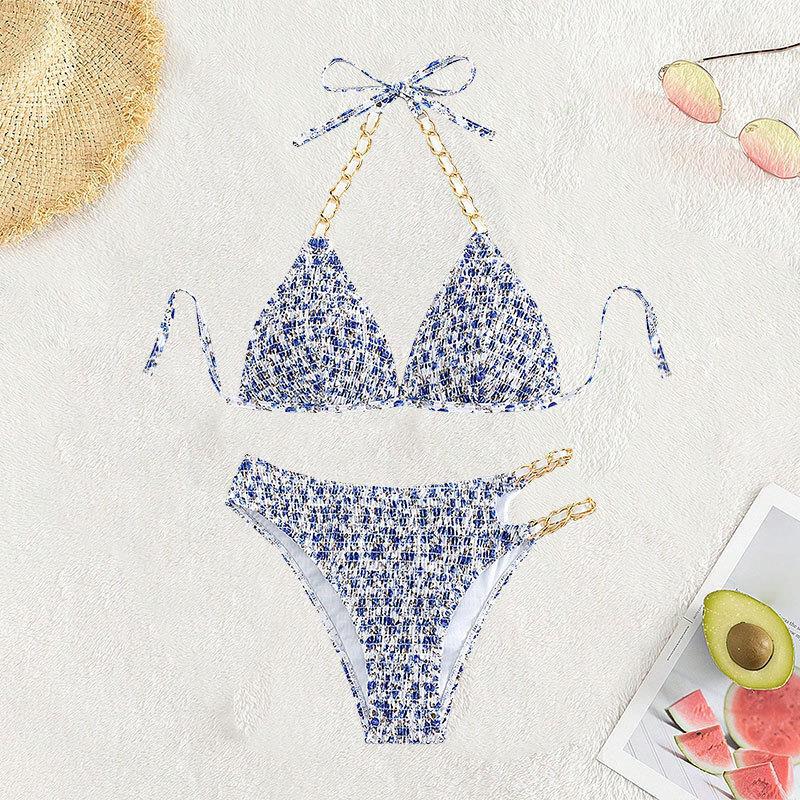 Damen Triangel-Bikini mit künstlerischem Muster und verstellbaren Ketten Drune
