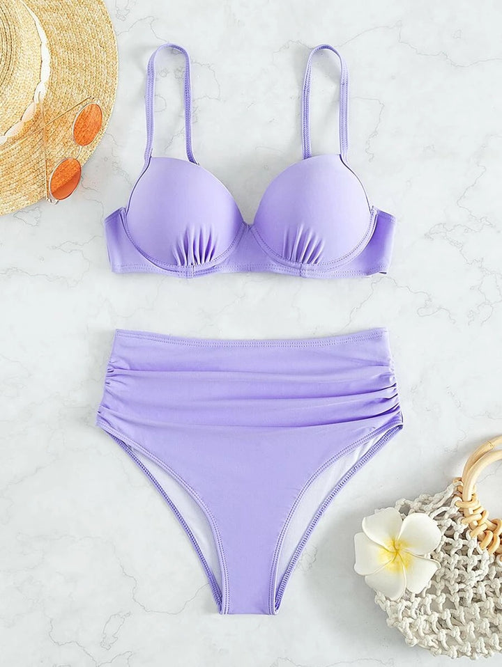 Damen Hochtaillierter Bikini mit gepolstertem Oberteil und verstellbaren Trägern Drune
