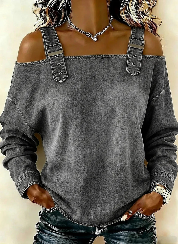 Damen lässiges Sweatshirt mit dekorativen Schulterdetails Drune