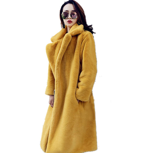 Damen Langer Teddy-Mantel mit breitem Revers und elegantem Schnitt Drune
