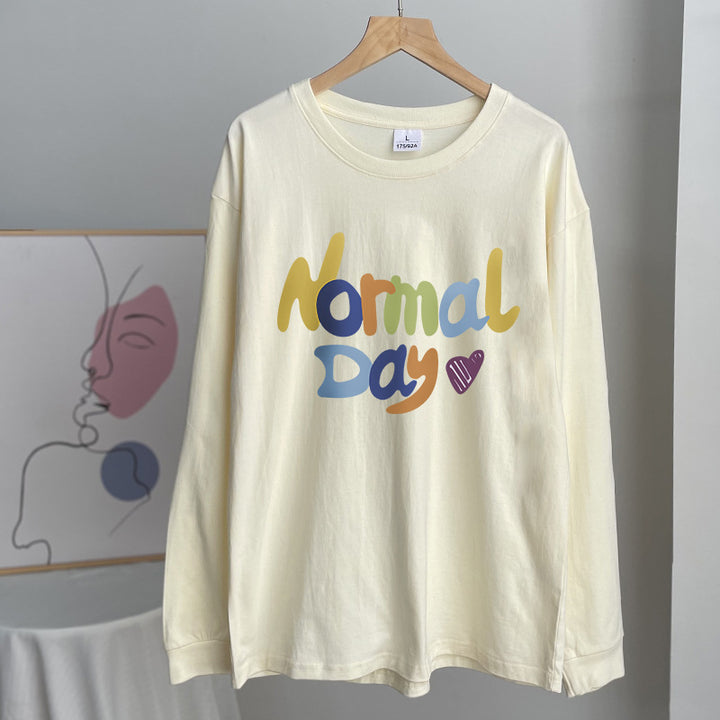 Damen lässiges Langarmshirt mit buntem Schriftzug Drune