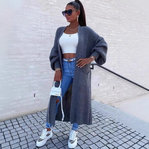 Damen Strickmantel mit weitem Schnitt und tiefen Taschen Drune