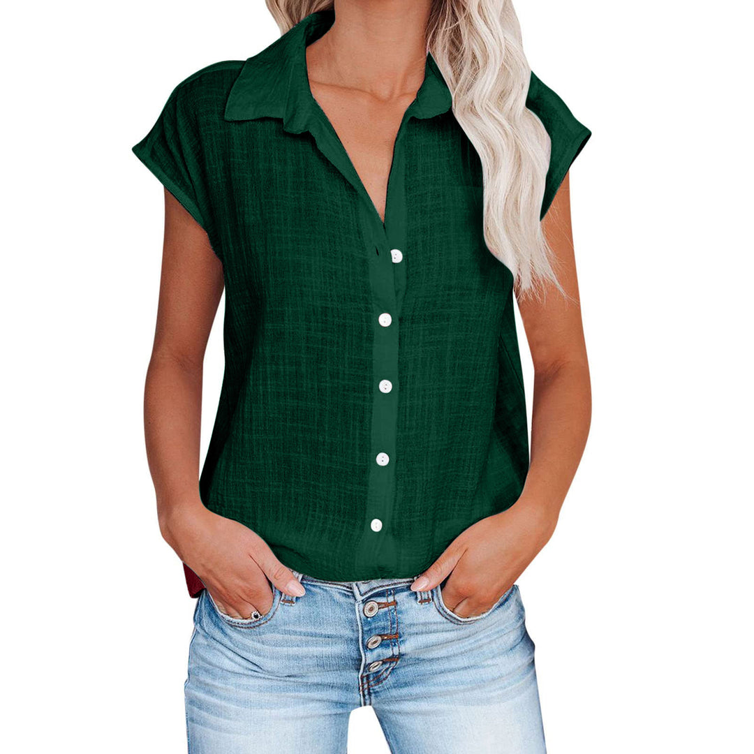 Damen Kurzarm Hemdbluse aus leichtem Leinenmix mit durchgehender Knopfleiste Drune