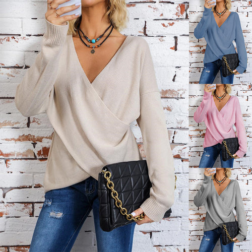 Damen Wickelpullover mit tiefem V-Ausschnitt und lässigem Schnitt Drune
