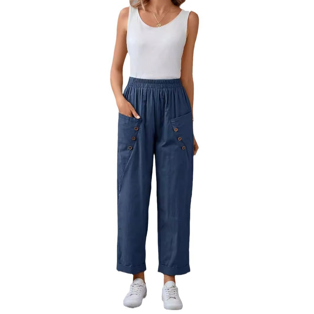 Damen elegante Freizeitpants mit Knopfdetails Drune
