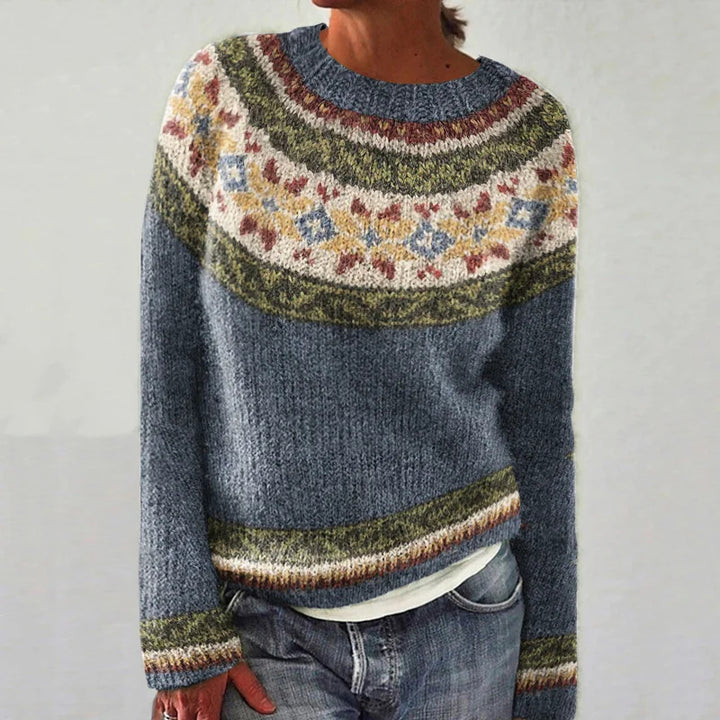 Damen gemütlicher Pullover mit floralem Jacquard und weitem Schnitt Drune