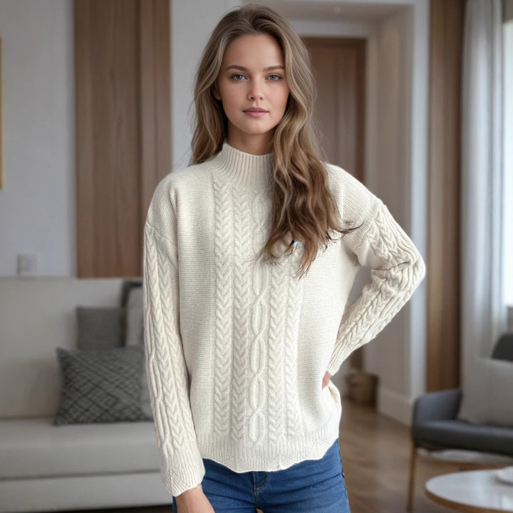 Damen Strickpullover mit dekorativem Zopfdesign und elegantem Rundkragen Drune