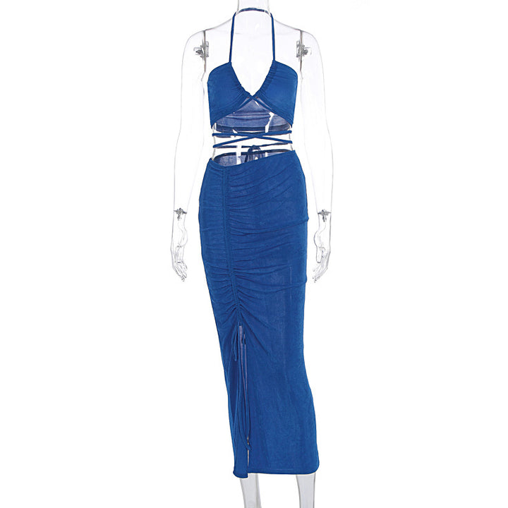 Damen Figurbetontes Maxikleid mit transparenten Einsätzen und Raffung Drune