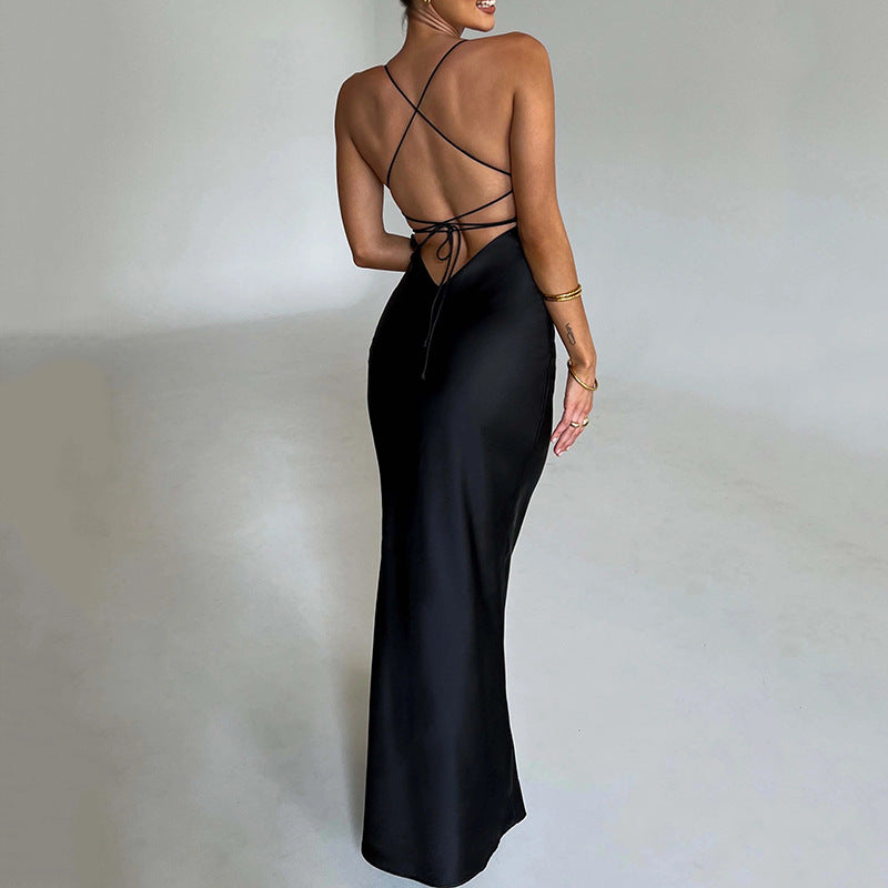 Damen Elegantes Figurbetontes Maxikleid mit Spaghettiträgern Drune