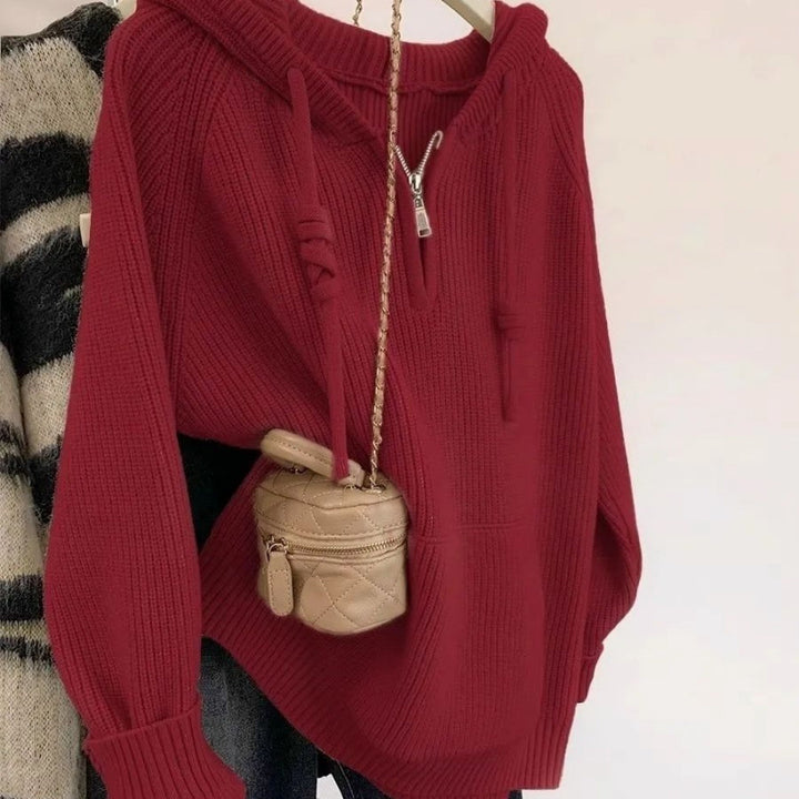 Damen lässiger Kapuzenpullover mit strukturiertem Rippdesign und sinnlichem Reißverschluss Drune