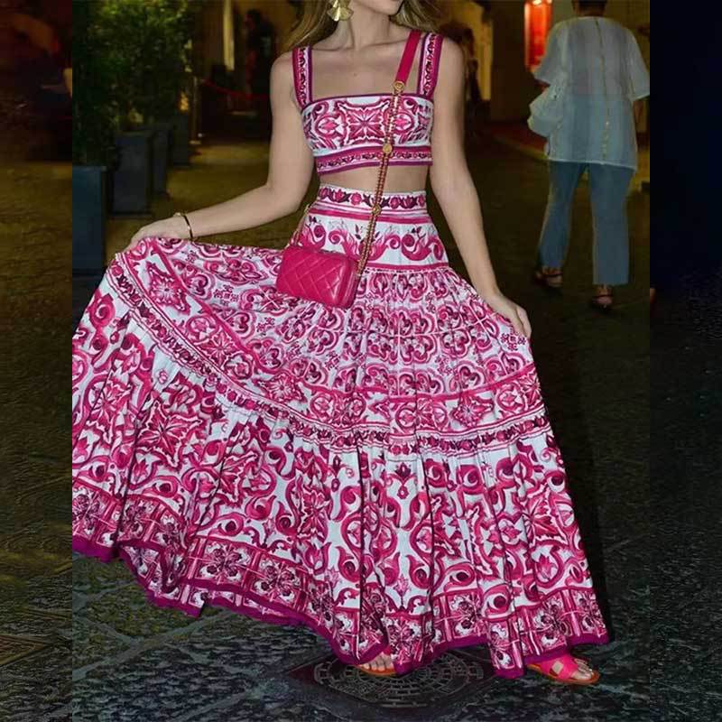 Damen Zweiteiliges Set mit floralem Print und schwingendem Rock Drune