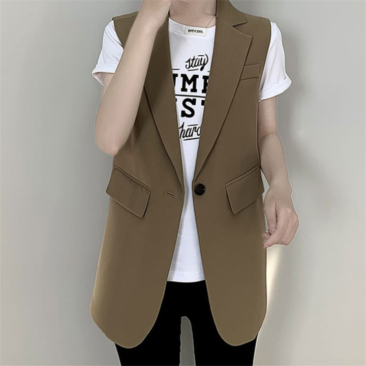 Damen Modischer Blazer ohne Ärmel mit tailliertem Schnitt Drune