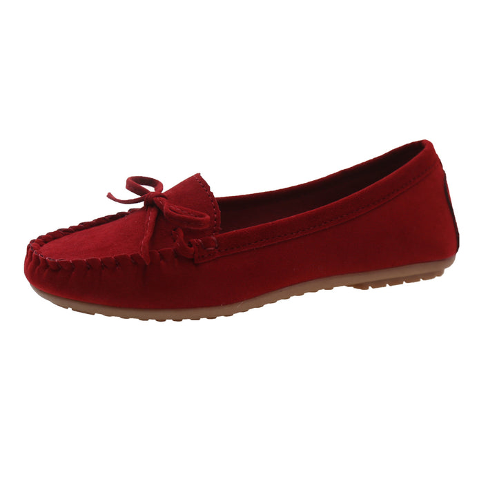 Damen Casual Wildleder Mokassin Ballerinas mit dekorativer Schleife Drune