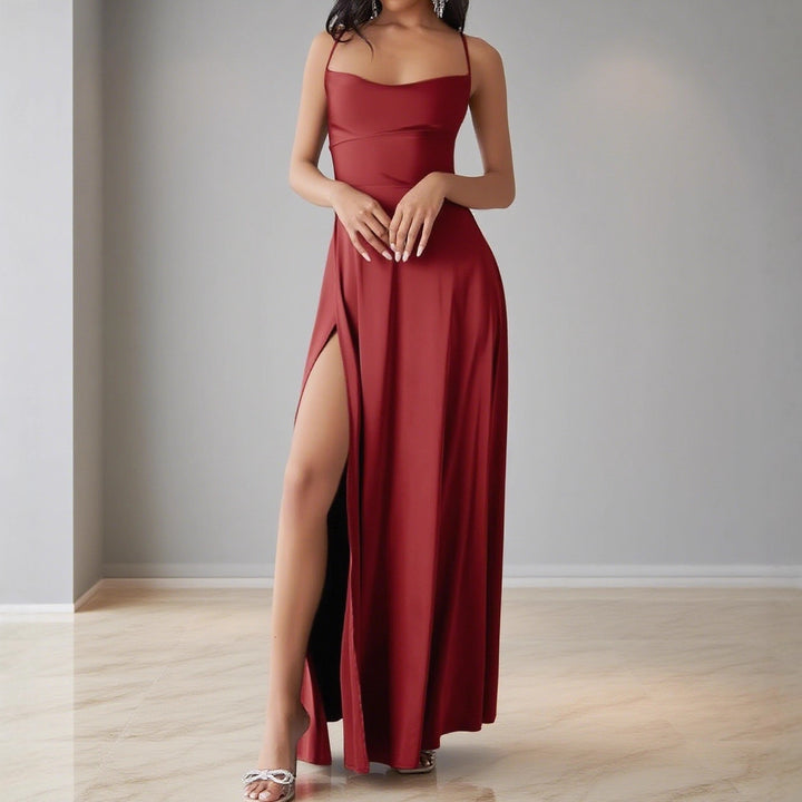 Damen Elegantes Maxikleid mit seitlichem Schlitz und zarten Trägern Drune