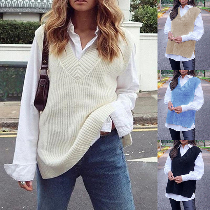 Damen Strickweste im modernen Oversized-Schnitt mit V-Ausschnitt Drune