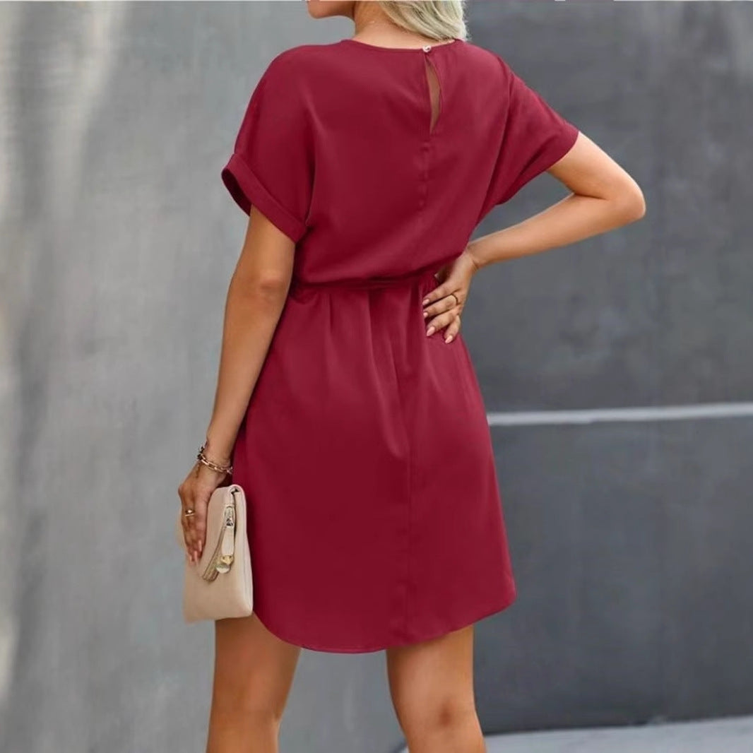 Damen Kurzarm Kleid mit Taillengürtel und lässigem Schnitt Drune