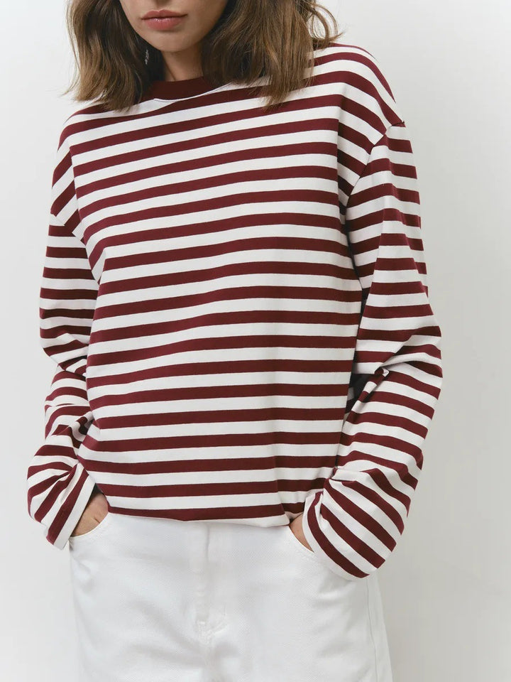 Damen bequemes Streifen-T-Shirt mit langen Ärmeln Drune