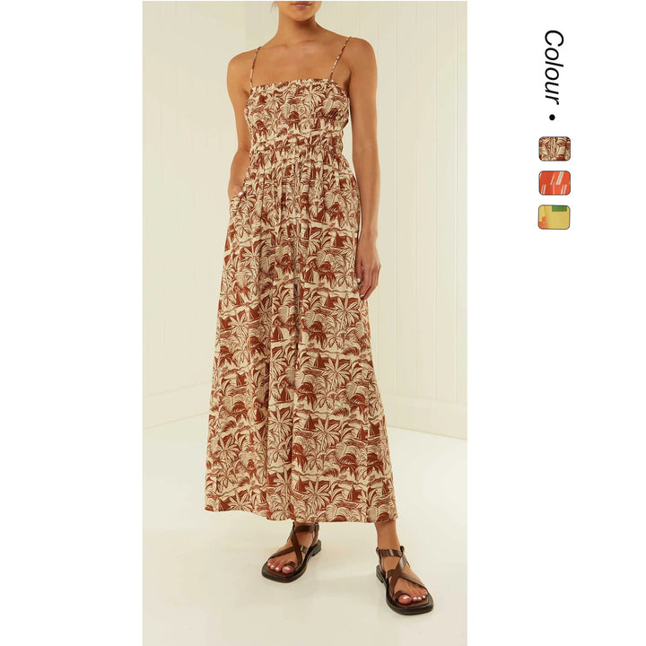 Damen Maxikleid mit elastischem Bund und verspieltem Blumenmuster Drune
