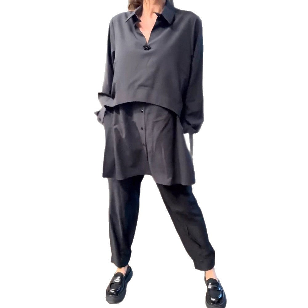Damen Lässiger Zweiteiliger Anzug mit modischer Bluse und Hose Drune
