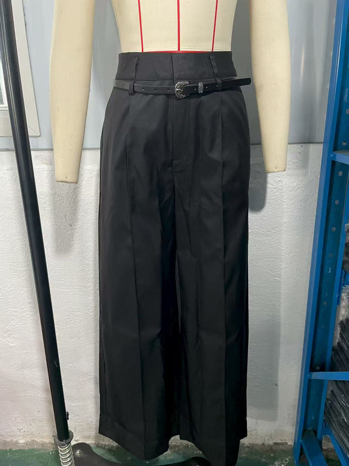 Damen elegante weite Hose mit Bindegürtel Drune