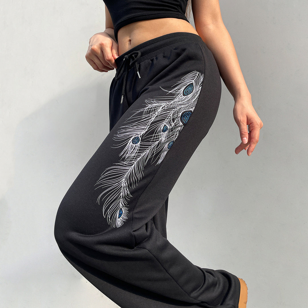 Damen Sporthose mit feinem Pfauenfeder-Druck Drune
