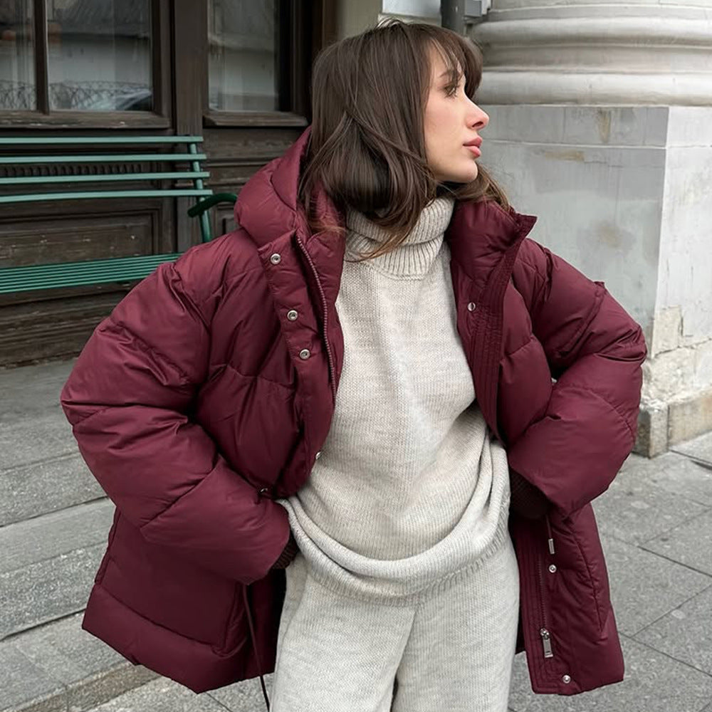 Damen gefütterte Daunenjacke mit taillierbarem Gürtel und hohem Kragen Drune