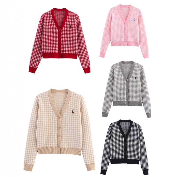 Damen Strickjacke mit Karomuster und Knopfdetails Drune