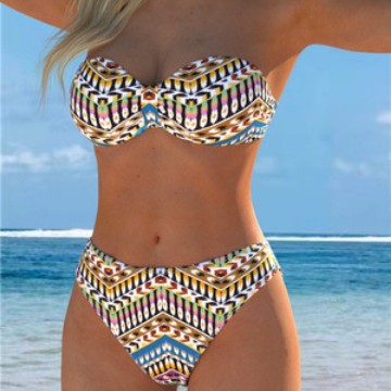 Damen Bandeau-Bikini mit stylischem Ethno-Muster und hohem Taillenschnitt Drune