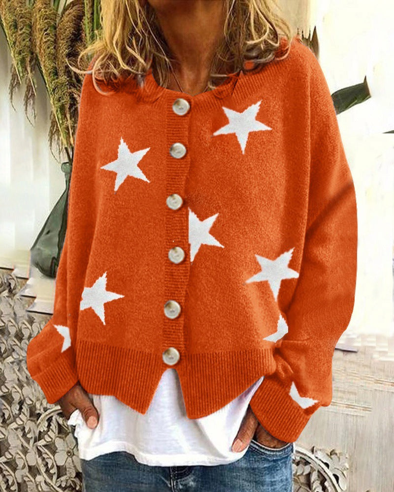 Damen Lockere Strickjacke mit Sternenmotiv Drune