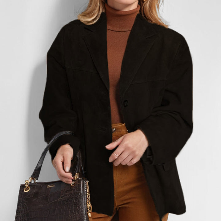 Damen eleganter Oversized-Blazer aus Wildlederimitat Drune