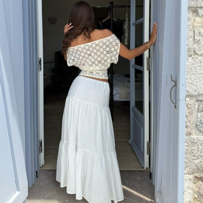 Damen Off-Shoulder Spitzenoberteil mit floralem Design Drune