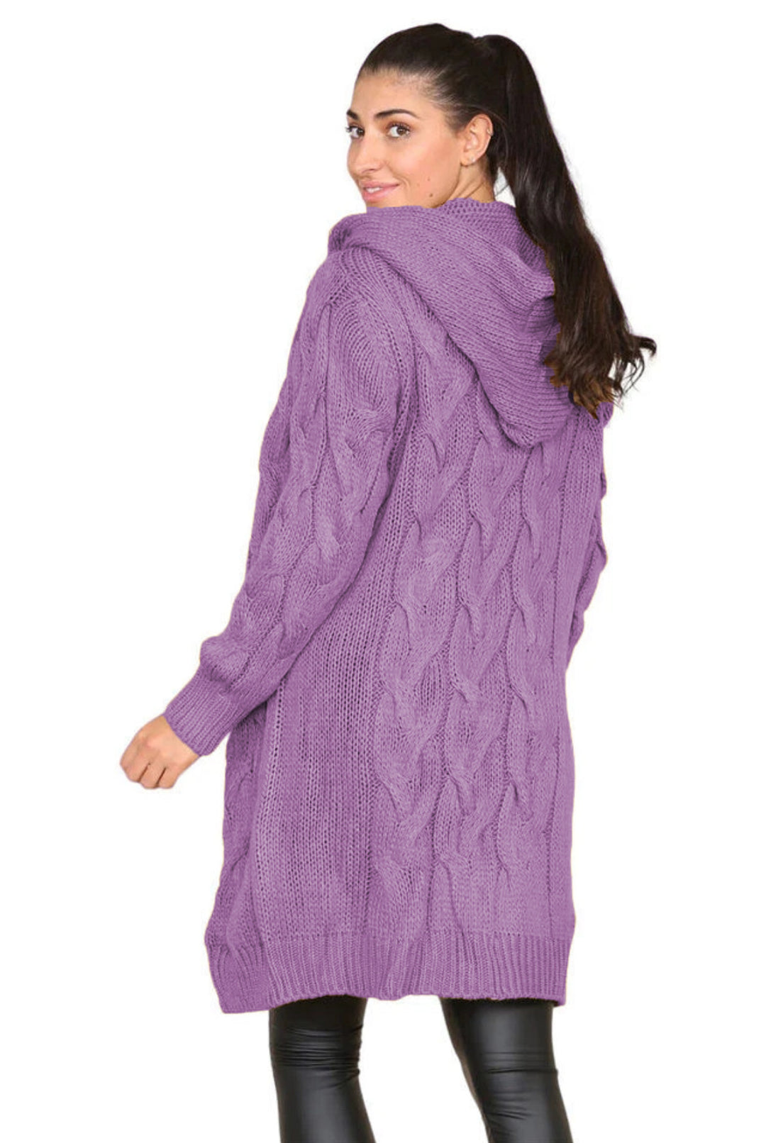 Damen Strickmantel mit Kapuze und Zopfmuster Drune