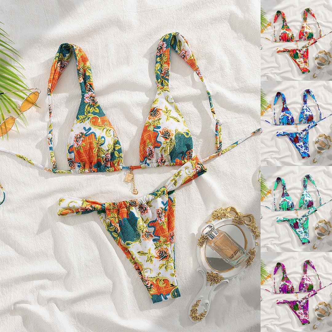 Damen Triangel-Bikini mit floralen Mustern Drune