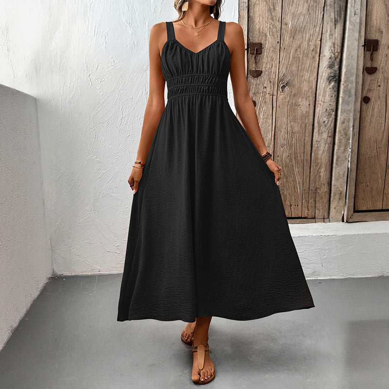Damen Maxikleid mit elastischer Taillierung und verstellbaren Spaghetti-Trägern Drune