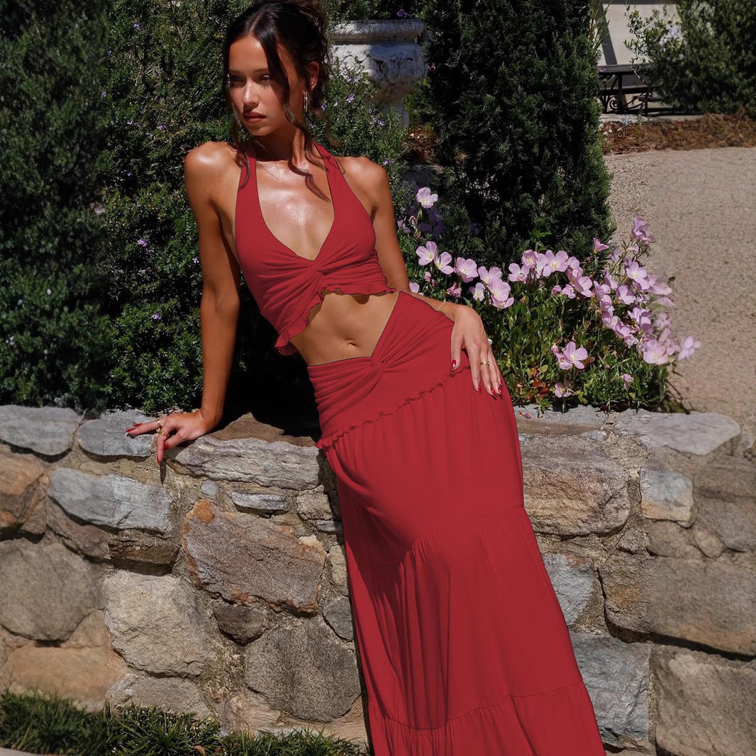 Damen Elegantes Two-Piece Maxi-Outfit mit raffiniertem Wickeldesign Drune