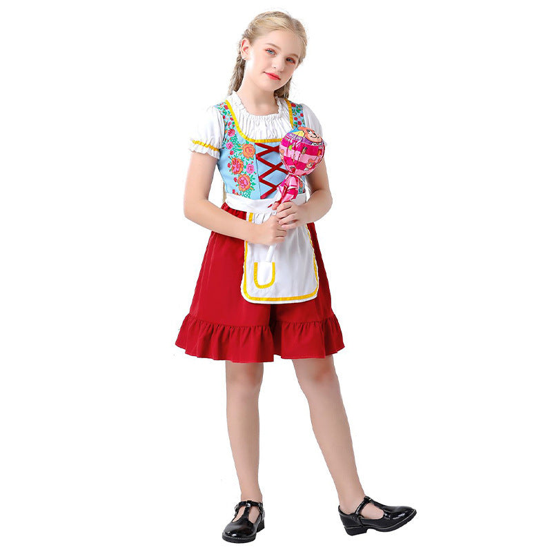 Damen nan nostalgisches Trachten-Kostümkleid mit geschnürtem Mieder, Rüschenkragen und abnehmbarer Schürze Drune