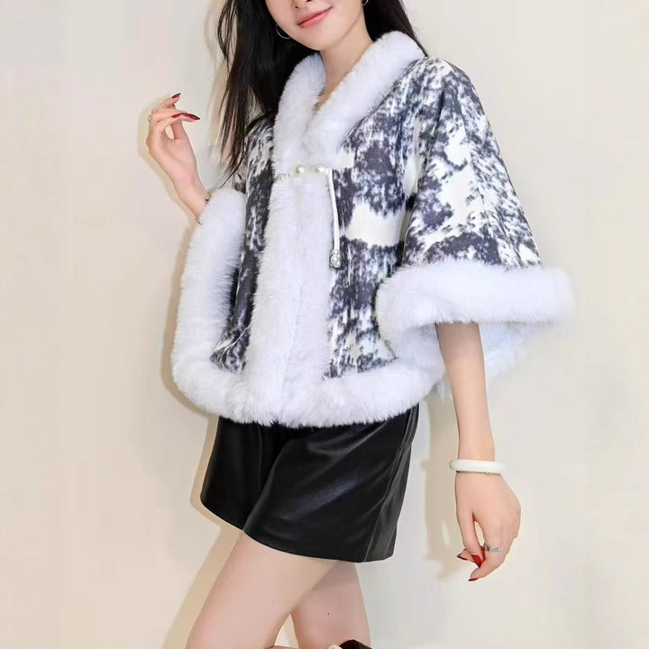 Damen elegante Kuscheljacke mit luxuriösem Fellkragen Drune