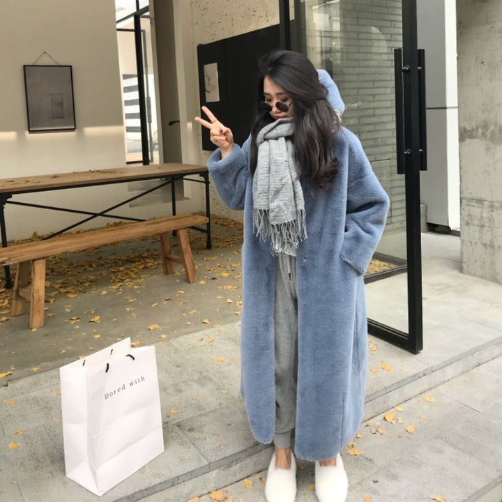 Damen Kuscheliger Oversized-Mantel mit hohem Kragen und Seitentaschen Drune