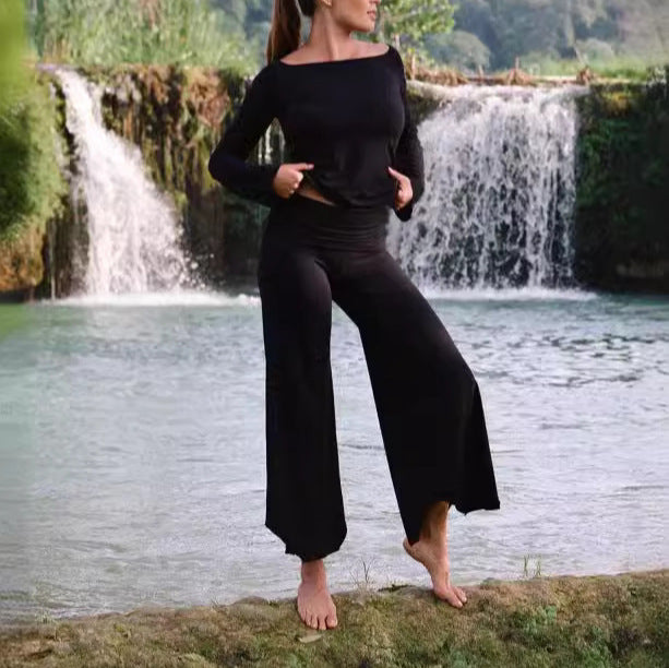 Damen Weite Jersey-Hose mit seitlichen Taschen und elastischem Bund Drune