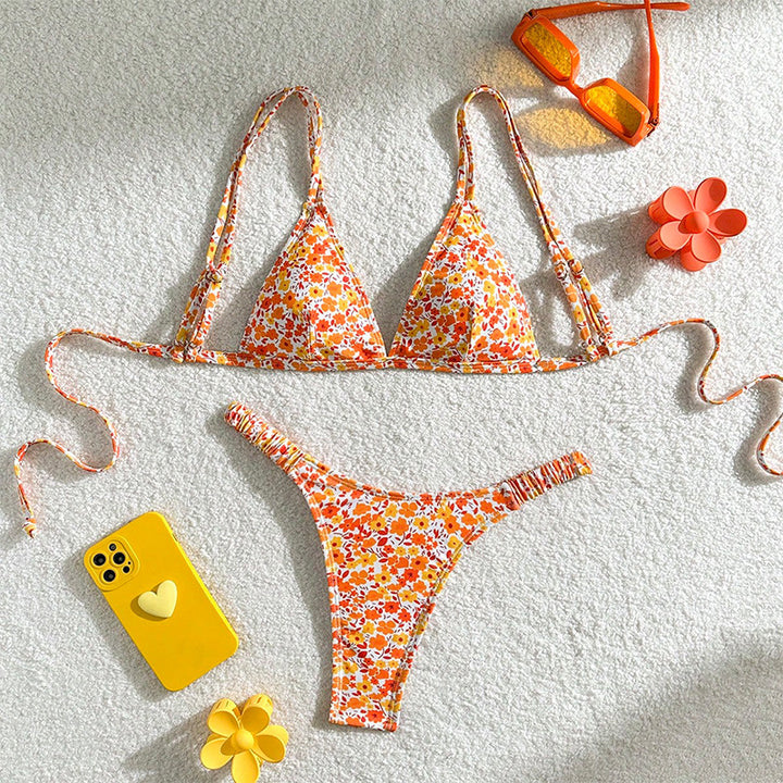 Damen Triangel-Bikini mit floralem Design und verstellbaren Trägern Drune