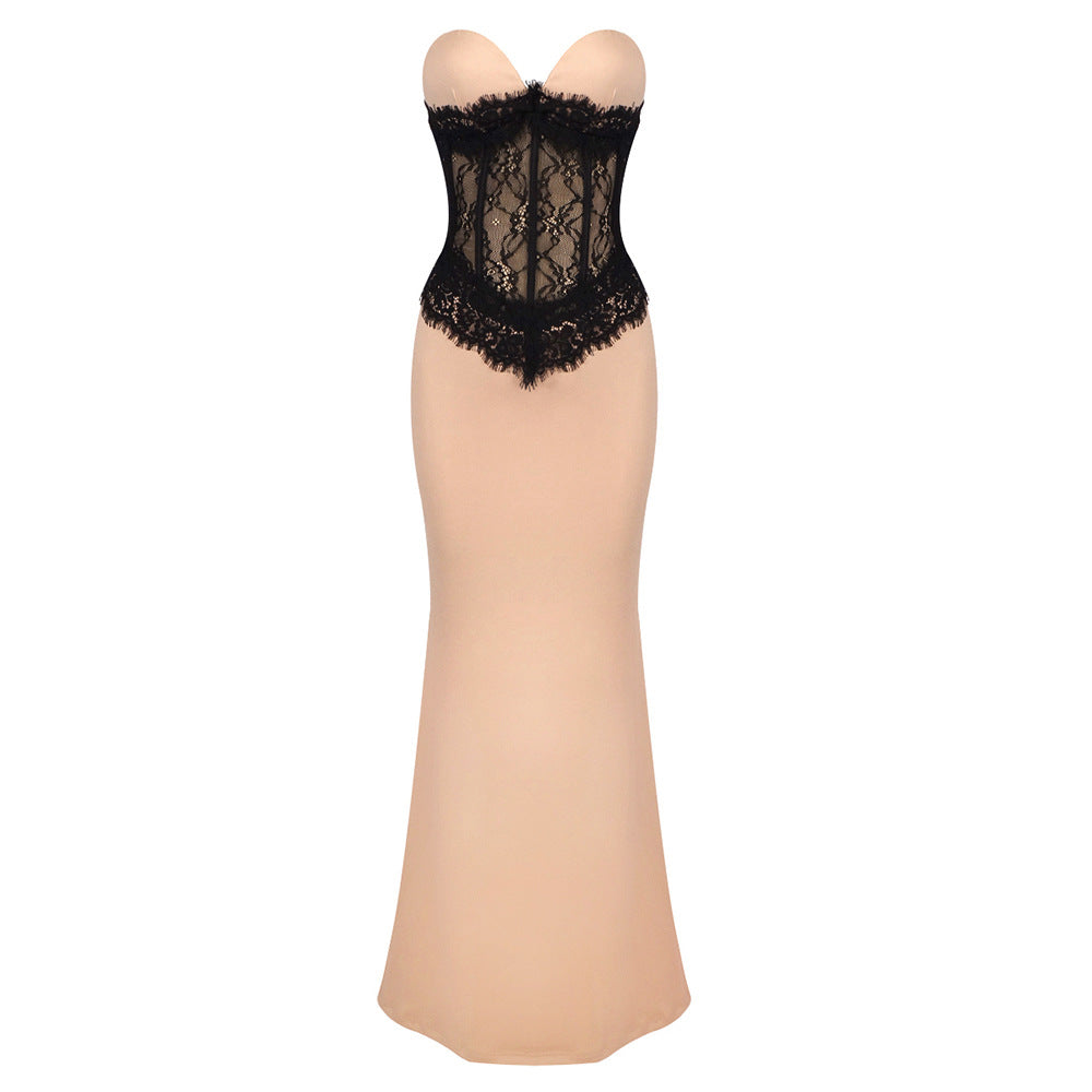 Damen Abendkleid mit elegantem Bustier und floralem Spitzenoberteil Drune