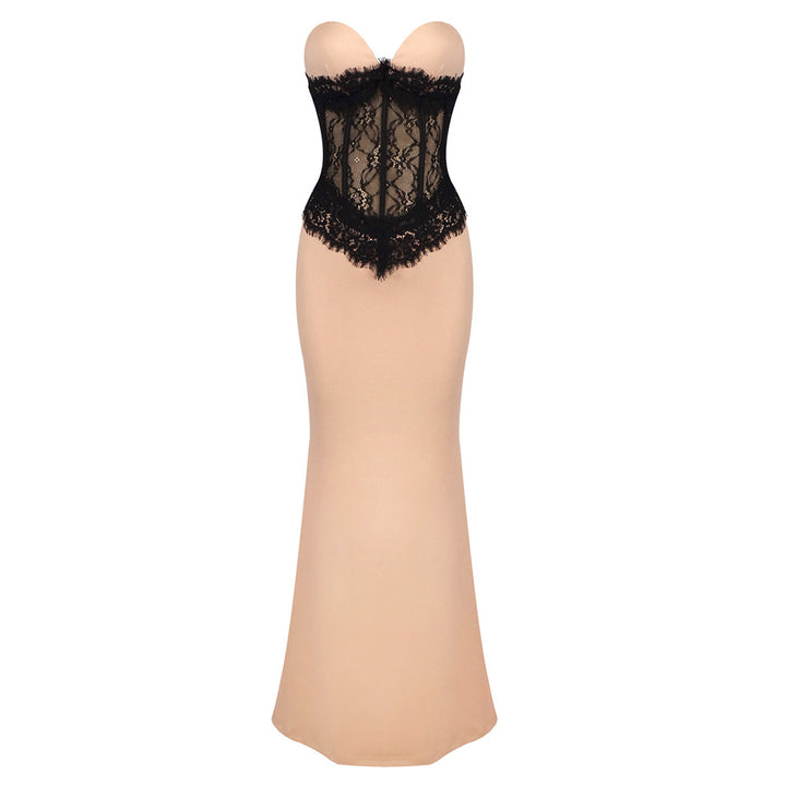 Damen Abendkleid mit elegantem Bustier und floralem Spitzenoberteil Drune