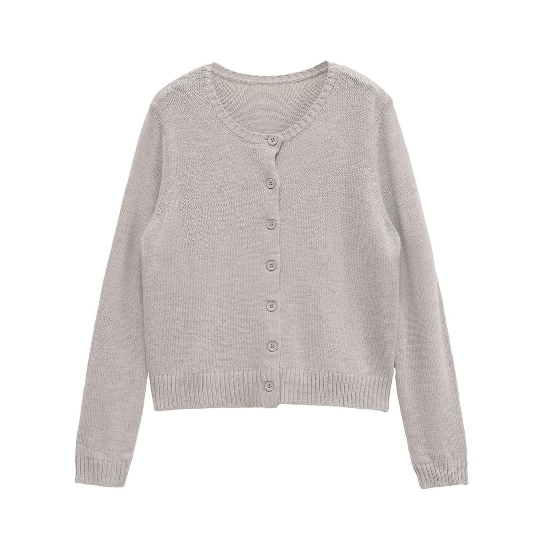 Damen feine Strickjacke mit durchgehender Knopfleiste und weichem Rundhalsausschnitt Drune