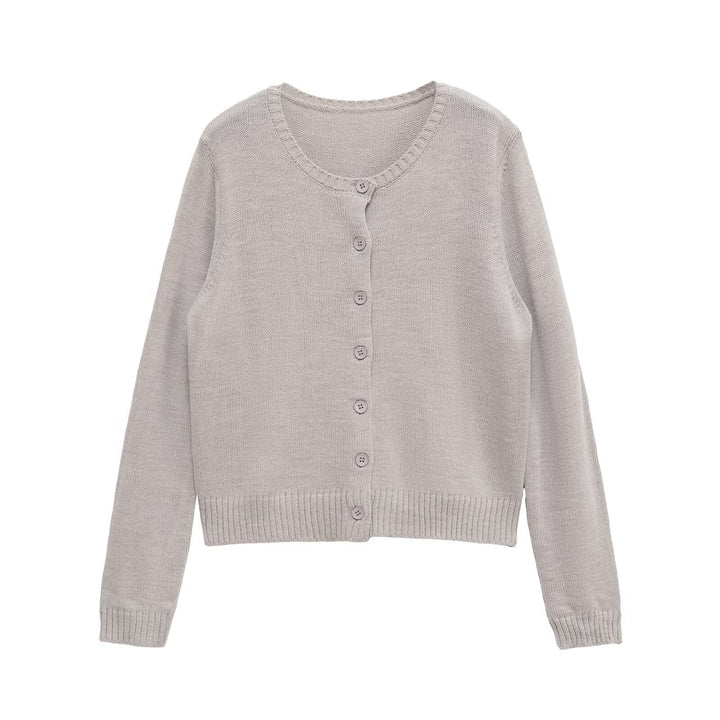 Damen feine Strickjacke mit durchgehender Knopfleiste und weichem Rundhalsausschnitt Drune