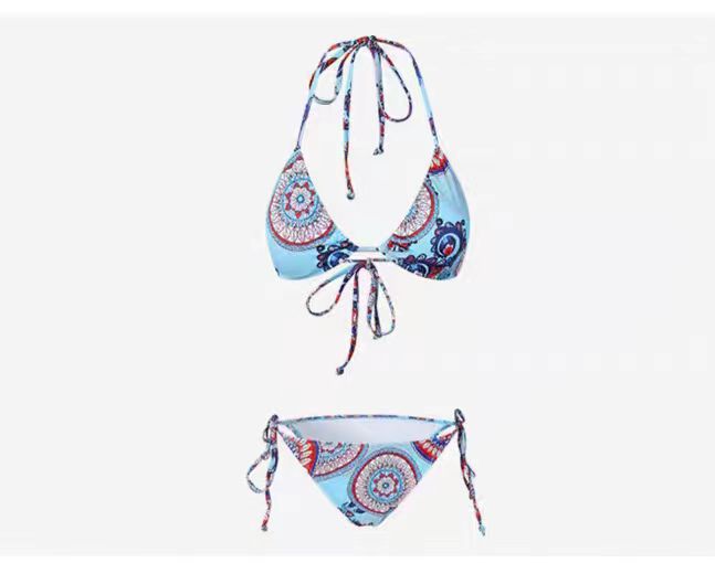 Damen Triangel-Bikini mit verspieltem Mandala-Muster und verstellbaren Bindebändern Drune